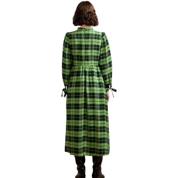 KITRI Elsa Frill Neck Green Check Midi Dress Size 2 - Picture 2 of 6